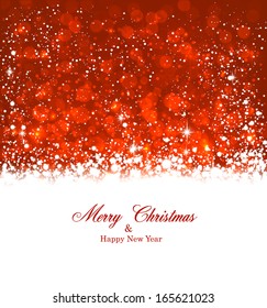 Red winter abstract background. Christmas background with snowflakes and sparkles. Vector. 