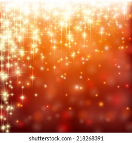 Red winter abstract background. Christmas background with snowflakes and sparkles. Vector. 