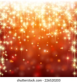 Red winter abstract background. Christmas background with snowflakes and sparkles. Vector. 