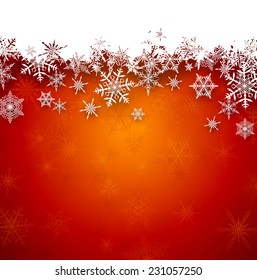 Red winter abstract background. Christmas background with snowflakes. Vector. 