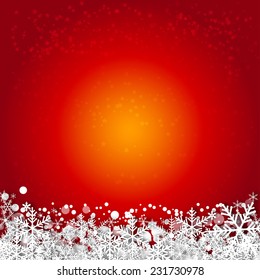 Red winter abstract background. Christmas background with snowflakes. Vector