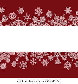 Red winter background with abstract snowflakes for card or invitation. Copy space. Vector illustration eps8