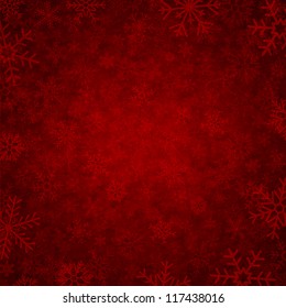 Red Winter Background With Beautiful Various Snowflakes