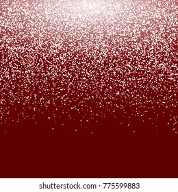 Red winter background. Falling snow. Flying snowflakes backdrop. Christmas holiday mood background. New Year snowfall vector illustration.