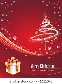 Red winter background with gift box