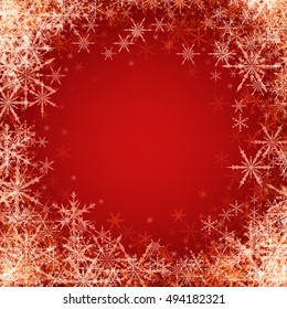 Red winter background with snowflakes. Vector illustration.