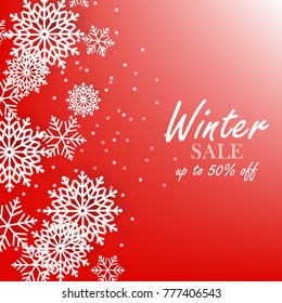 Red winter background with white snowflake sale banner