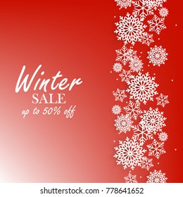 Red winter background with white snowflake sale banner