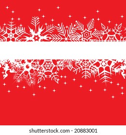 Red winter banner with snowflakes. Vector illustration