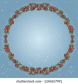 Red winter berries colorful wreath. Vector ornament