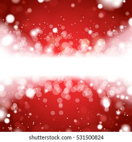 Red Winter Card with an Empty White Space on the Middle Made by Blurred Snowflakes