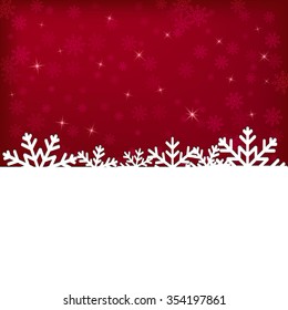 Red winter card with white snow-flake for illustration template art design, banner for Christmas celebrate