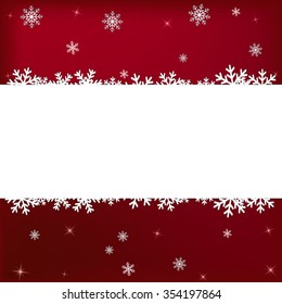 Red winter card with white snow-flake for illustration template art design, banner for Christmas celebrate