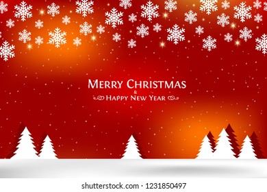 Red winter, Christmas background with snowflakes. 