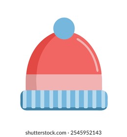 Sombrero rojo de invierno con pompón azul, perfecto para conceptos de ropa de invierno.