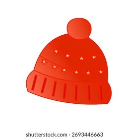 Ilustração de chapéu vermelho de inverno. Festivo, caloroso headwear com pompom e detalhes estrela. Design simples e limpo, adequado para temas de férias, promoções sazonais e elementos gráficos.