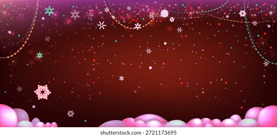 Fondo rojo del Festiva del invierno con los copos de nieve, las guirnaldas y las luces de Bokeh