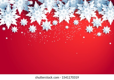 Red winter holiday realistic snowflakes