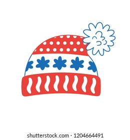 Red winter knitted hat isolated