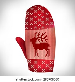 red winter mittens with the Norwegian pattern on a white background. vector illustration