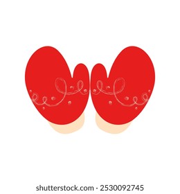 Red winter mittens. Vector illustration isolated on white background.