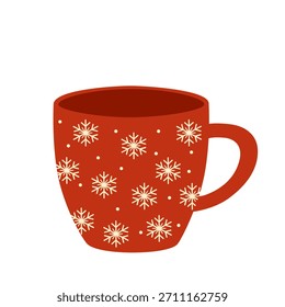 Caneca de inverno vermelha com flocos de neve