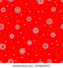 red winter repetitive background with white snowflakes. vector seamless pattern. wrapping paper. fabric swatch. christmas design template for greeting card, banner, flyer, invitation, textile
