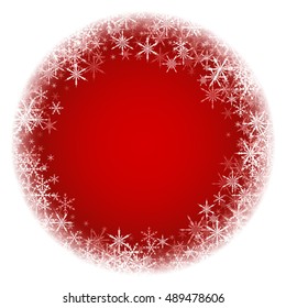 Red winter round background with snowflakes. Vector illustration.