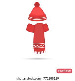 Red winter scarf and hat color flat icon for web and mobile design