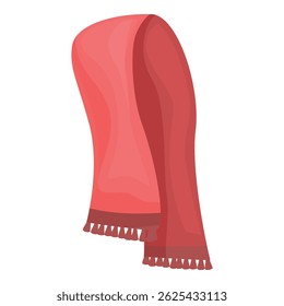 Red winter scarf with tassels is hanging on a white background