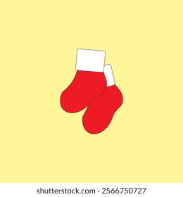 Red winter socks vector illustration. Christmas celebration decoration. New Year winter holidays accessory