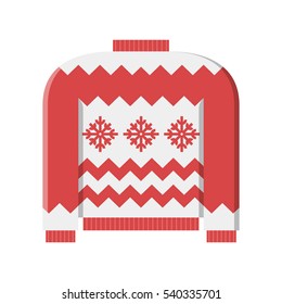 Red winter ugly sweater vector illustration in flat design.