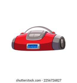 Red wireless speaker or modern tape recorder vector illustration. Cartoon drawing of audio speaker or tape player isolated on white background. Music, entertainment, multimedia concept