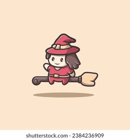 Red Witch with flying broom