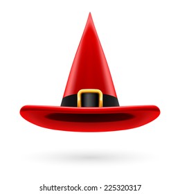 Red witch hat with golden buckle and hatband