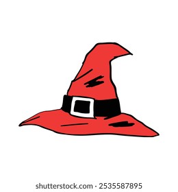 Red Witch Hat Illustration with Buckle Halloween Costume Clipart