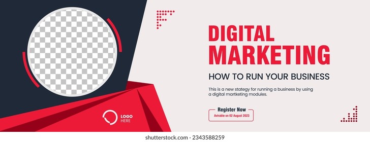 Red and wite curve banner for digital Marketing presentation horizontal banner template design