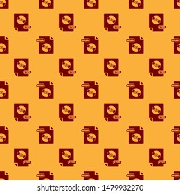 Red WMA file document. Download wma button icon isolated seamless pattern on brown background. WMA file symbol. Wma music format sign.  Vector Illustration