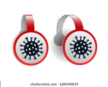 Red wobblers with Coronavirus icon isolated on white background. 2019-nCov novel coronavirus concept