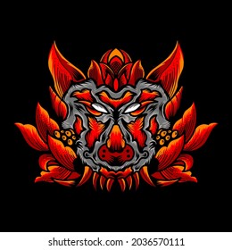red wolf head graphic design with ornament eps.10