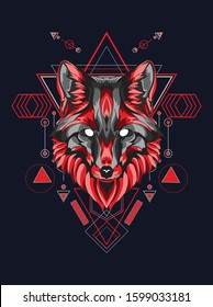 Red wolf head with sacred geometry pattern