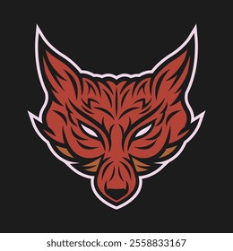 Red wolf head vector illustration in tribal style design