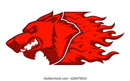 Red Wolf . Image of a red wolf and flame on a white background. vector illustration.