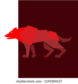 Red wolf logo. Conceptual logo design of a wolf symbol on dark background. Vector illustration.