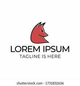 Diseño del logo del lobo rojo sobre un fondo brillante.
