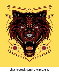 Logo del lobo rojo, vector de lobos, ilustración del lobo de cabeza para camiseta, decoración de pared, estuche de teléfono y otro diseño