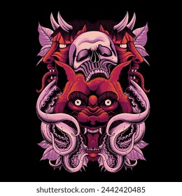 red wolf and skull vector illustration