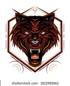 Red wolf vector logo, angry wolves face, head wolf illustration design template.