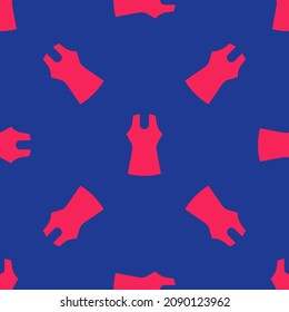 Red Woman dress icon isolated seamless pattern on blue background. Clothes sign.  Vector
