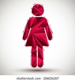 Red woman geometric icon made in 3d modern style, best for use as symbol or design element for web or print layouts.